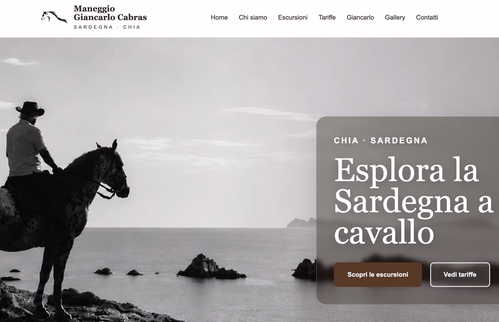 Web design per escursioni a cavallo in Sardegna